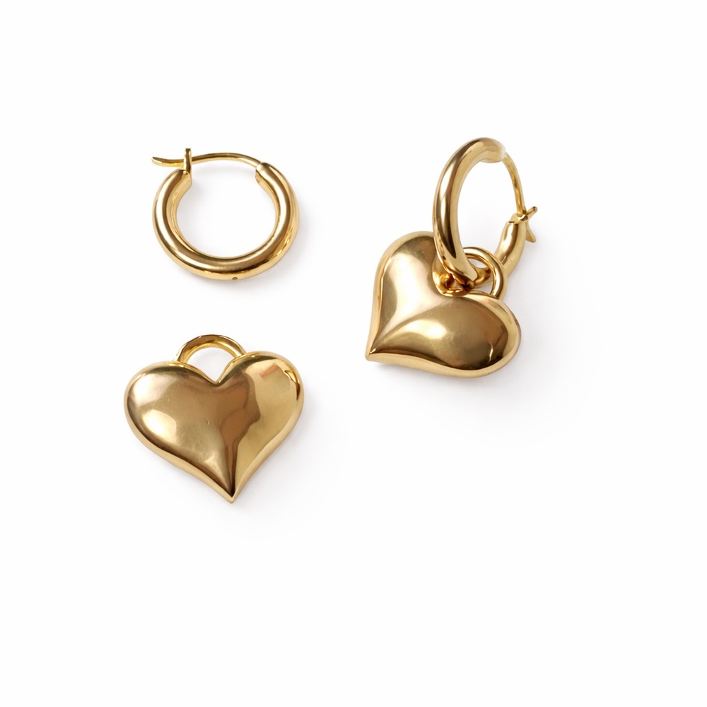 K18 Pure Yellow Gold Heart Hoop 2-way Earrings